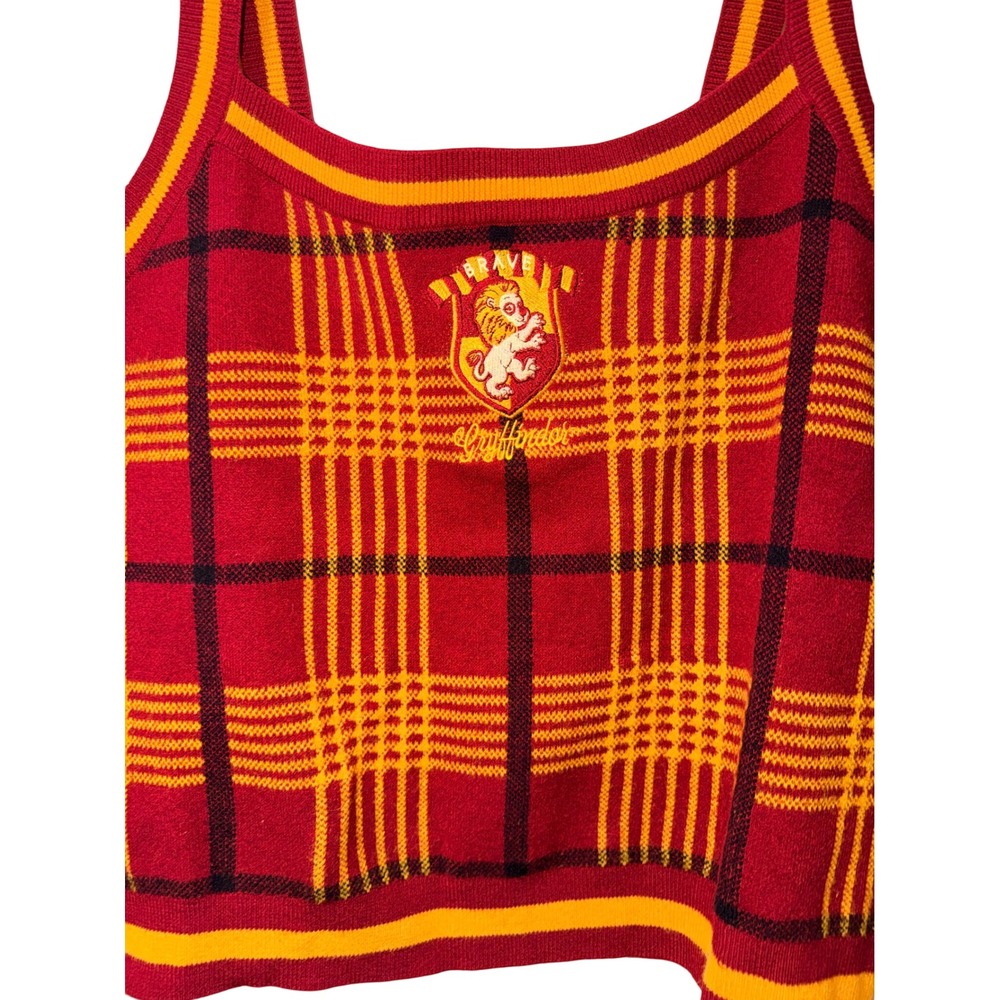 Harry Potter Gryffindor Plaid Sweater Tank Top Red Gold Plus Size 2X Embroidered